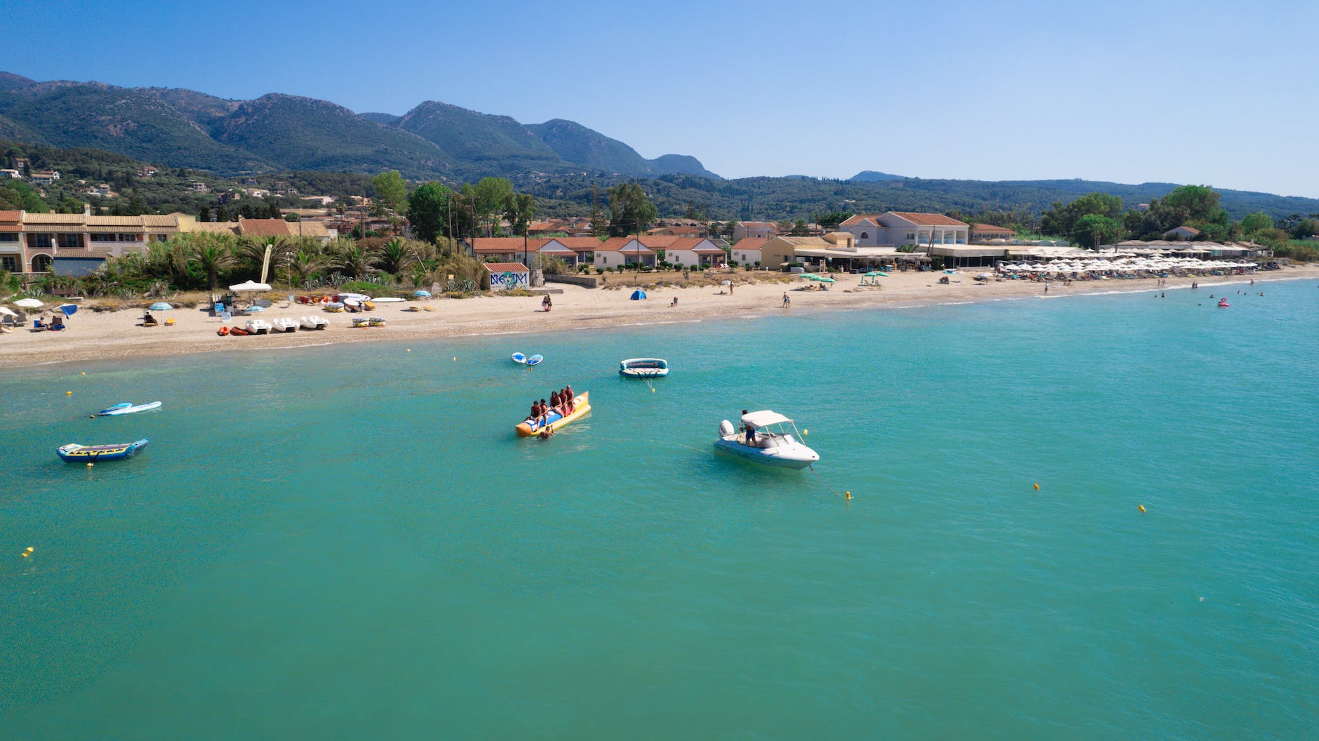 View of the beach with mountains as the background. 